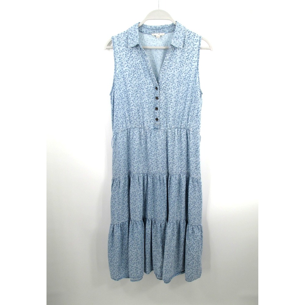 Jane and Delancey Blue White Floral Maxi Prairie Dress Women Small Sleeveless